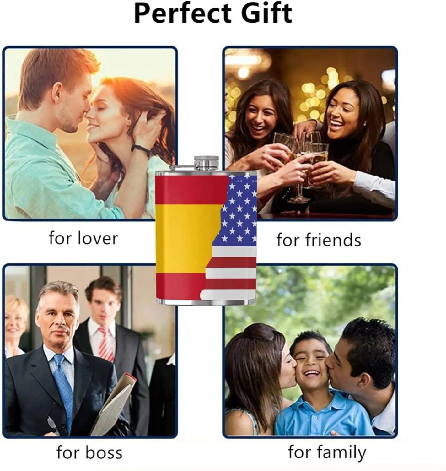 American Spain Flag Portable Stainless Steel Small Flagon, Outdoor Flat Pocket Liquor Flask Wine Pot Hip Flask