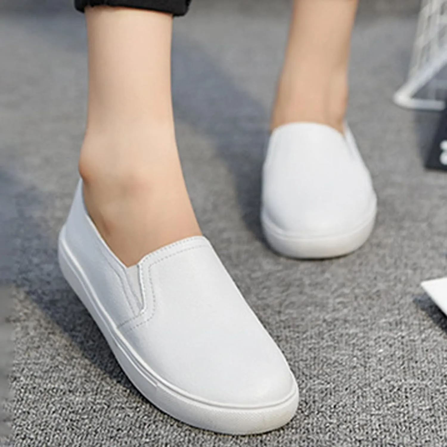 AngryMonkey Women's Leather Slip On Fashion Sneakers,All-Day Comfy Low-Top Non-Slip Softsole Causal Jogging Sports Shoes