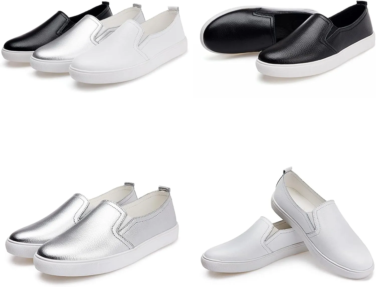 AngryMonkey Women's Leather Slip On Fashion Sneakers,All-Day Comfy Low-Top Non-Slip Softsole Causal Jogging Sports Shoes