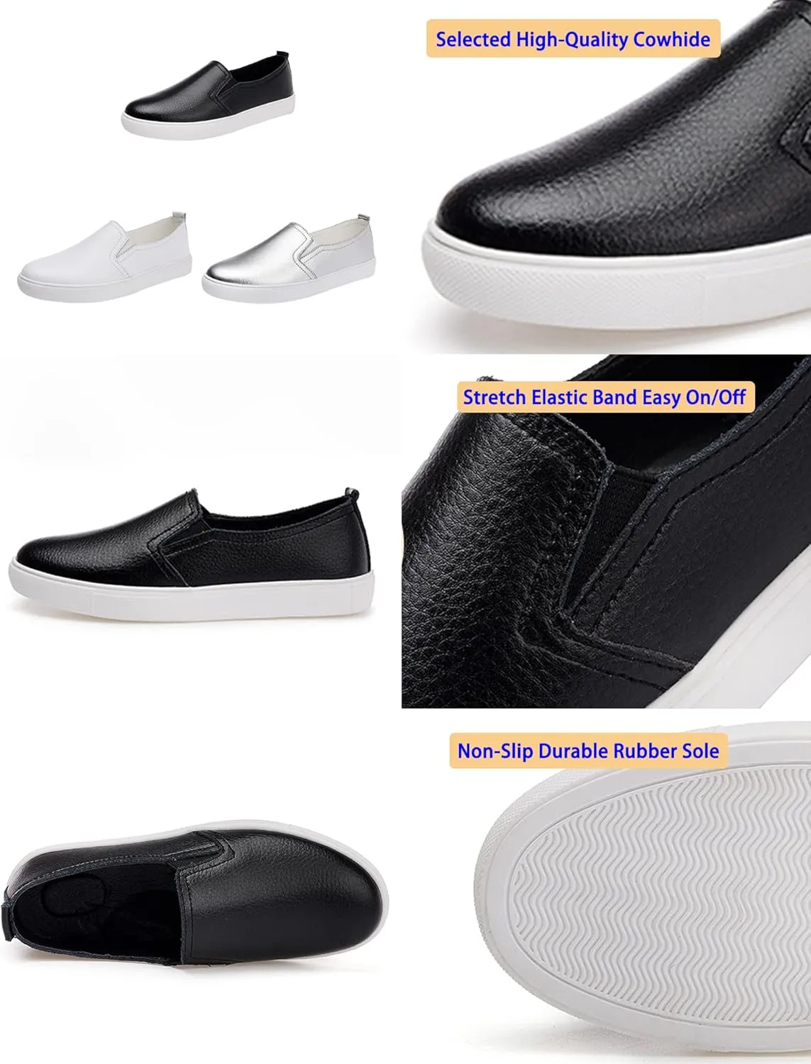 AngryMonkey Women's Leather Slip On Fashion Sneakers,All-Day Comfy Low-Top Non-Slip Softsole Causal Jogging Sports Shoes