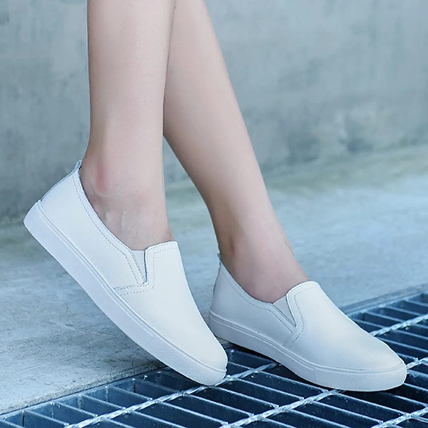AngryMonkey Women's Leather Slip On Fashion Sneakers,All-Day Comfy Low-Top Non-Slip Softsole Causal Jogging Sports Shoes