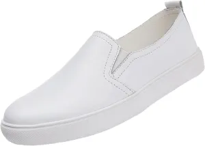 AngryMonkey Women's Leather Slip On Fashion Sneakers,All-Day Comfy Low-Top Non-Slip Softsole Causal Jogging Sports Shoes