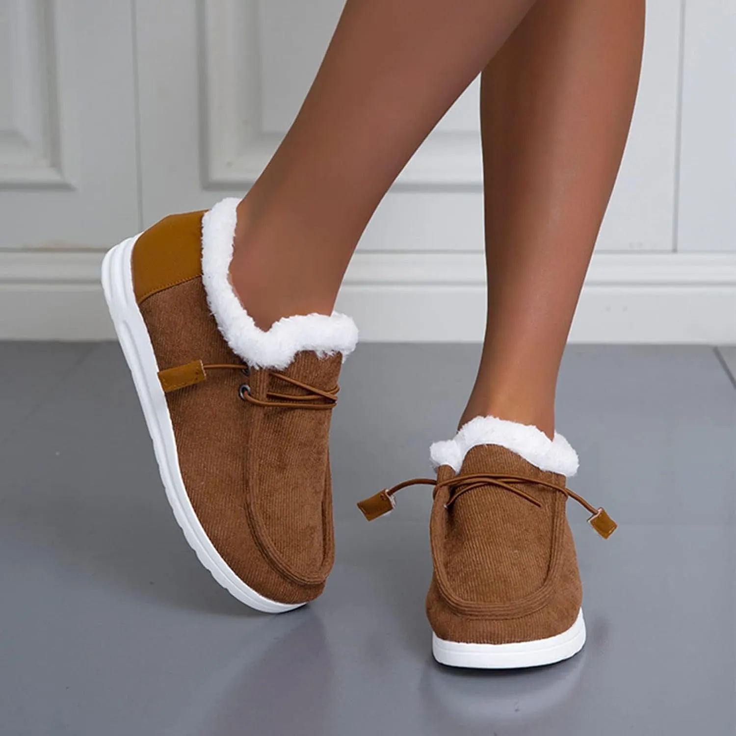 AngryMonkey Women's Winter Warm Wendy Shoes,Comfort Cotton Lined Ankle Lightweight Non-slip Moccasins Canvas Flat Snow Boots