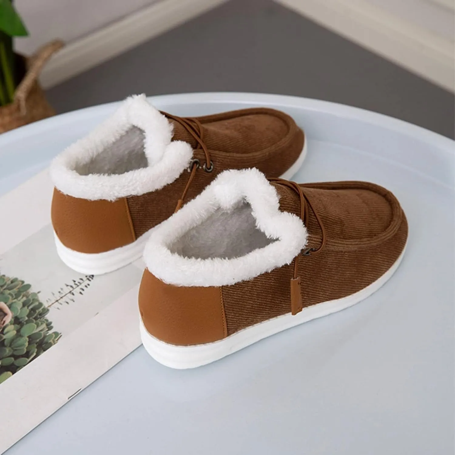AngryMonkey Women's Winter Warm Wendy Shoes,Comfort Cotton Lined Ankle Lightweight Non-slip Moccasins Canvas Flat Snow Boots