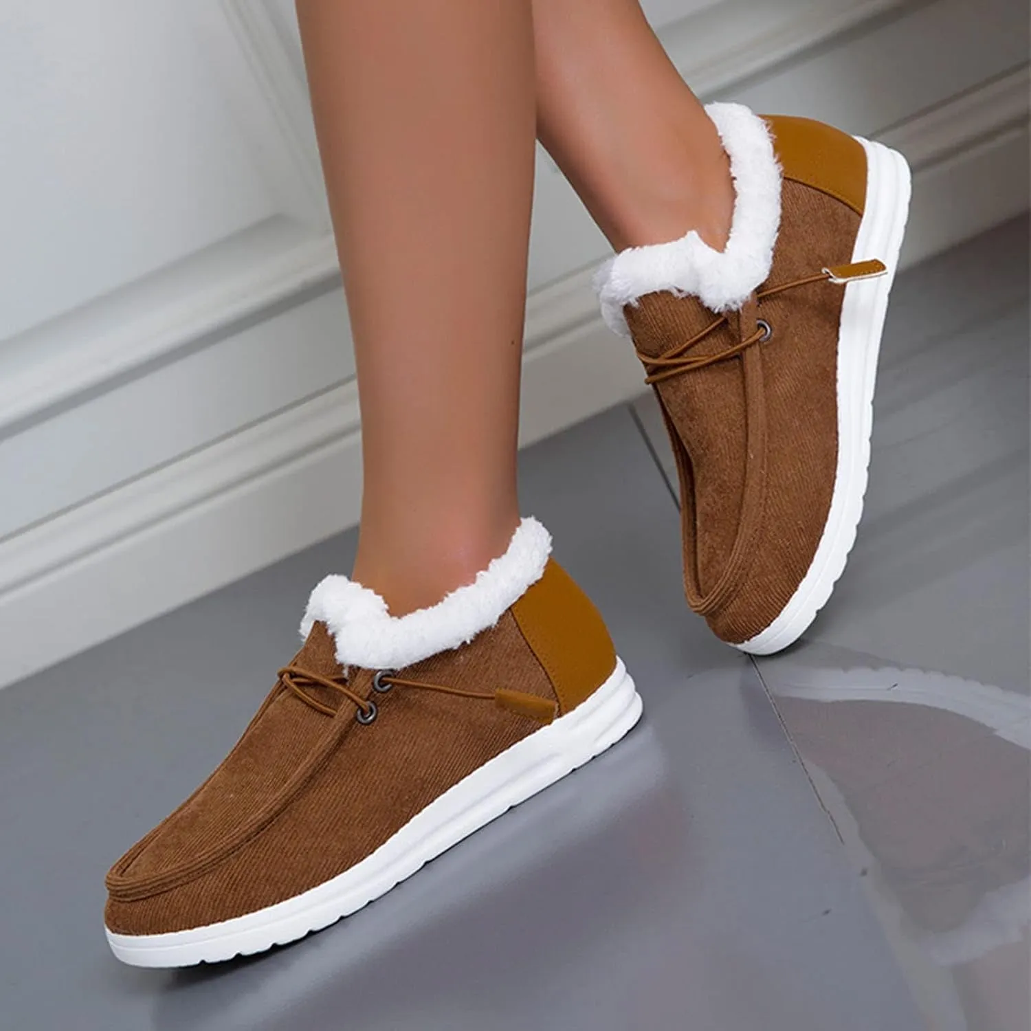 AngryMonkey Women's Winter Warm Wendy Shoes,Comfort Cotton Lined Ankle Lightweight Non-slip Moccasins Canvas Flat Snow Boots