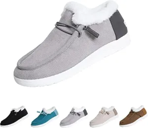 AngryMonkey Women's Winter Warm Wendy Shoes,Comfort Cotton Lined Ankle Lightweight Non-slip Moccasins Canvas Flat Snow Boots