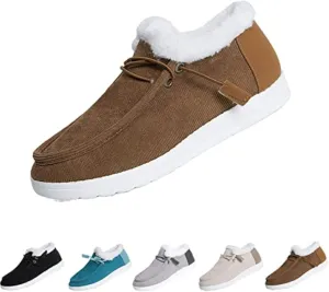 AngryMonkey Women's Winter Warm Wendy Shoes,Comfort Cotton Lined Ankle Lightweight Non-slip Moccasins Canvas Flat Snow Boots