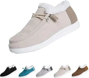 AngryMonkey Women's Winter Warm Wendy Shoes,Comfort Cotton Lined Ankle Lightweight Non-slip Moccasins Canvas Flat Snow Boots