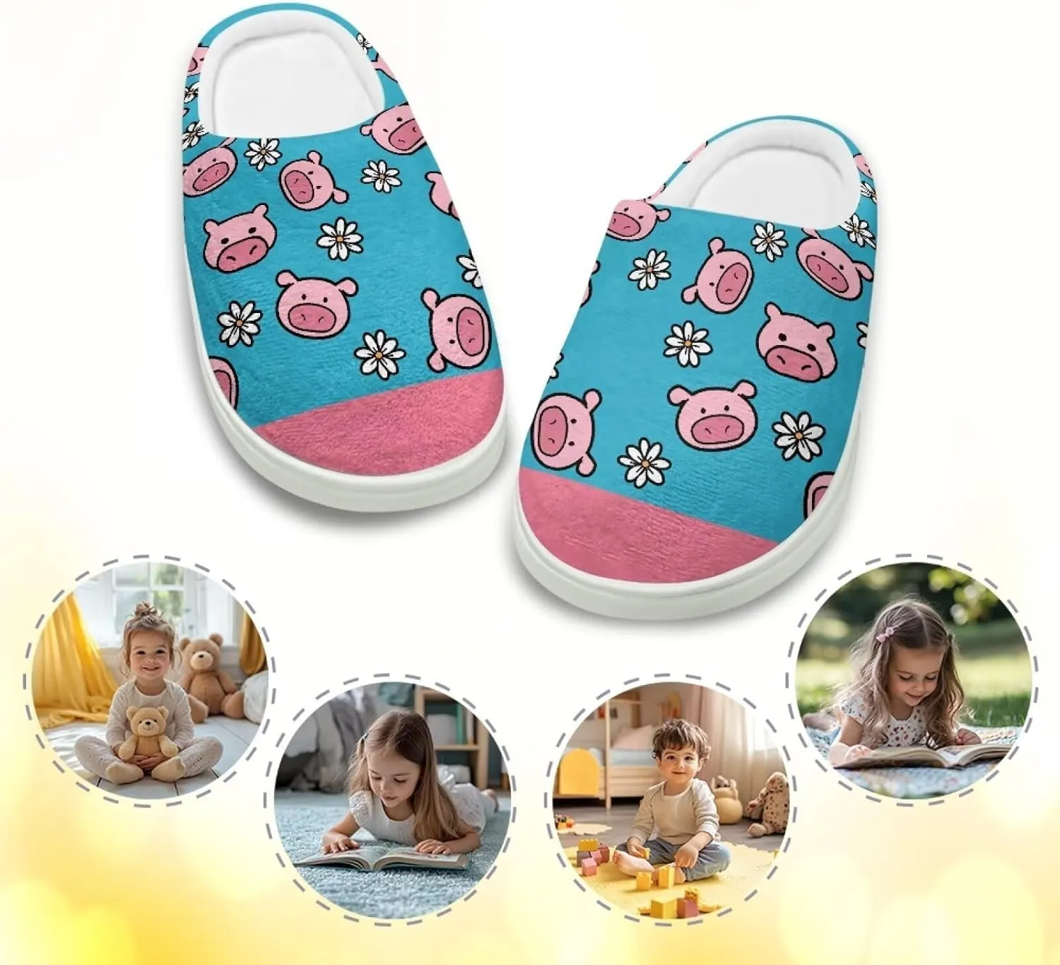 Animal Plush Slippers for Kid Warm Soft Floral Fluffy Fuzzy Slippers Slip-On Anti-Skid Outdoor Home Slipper for Kids