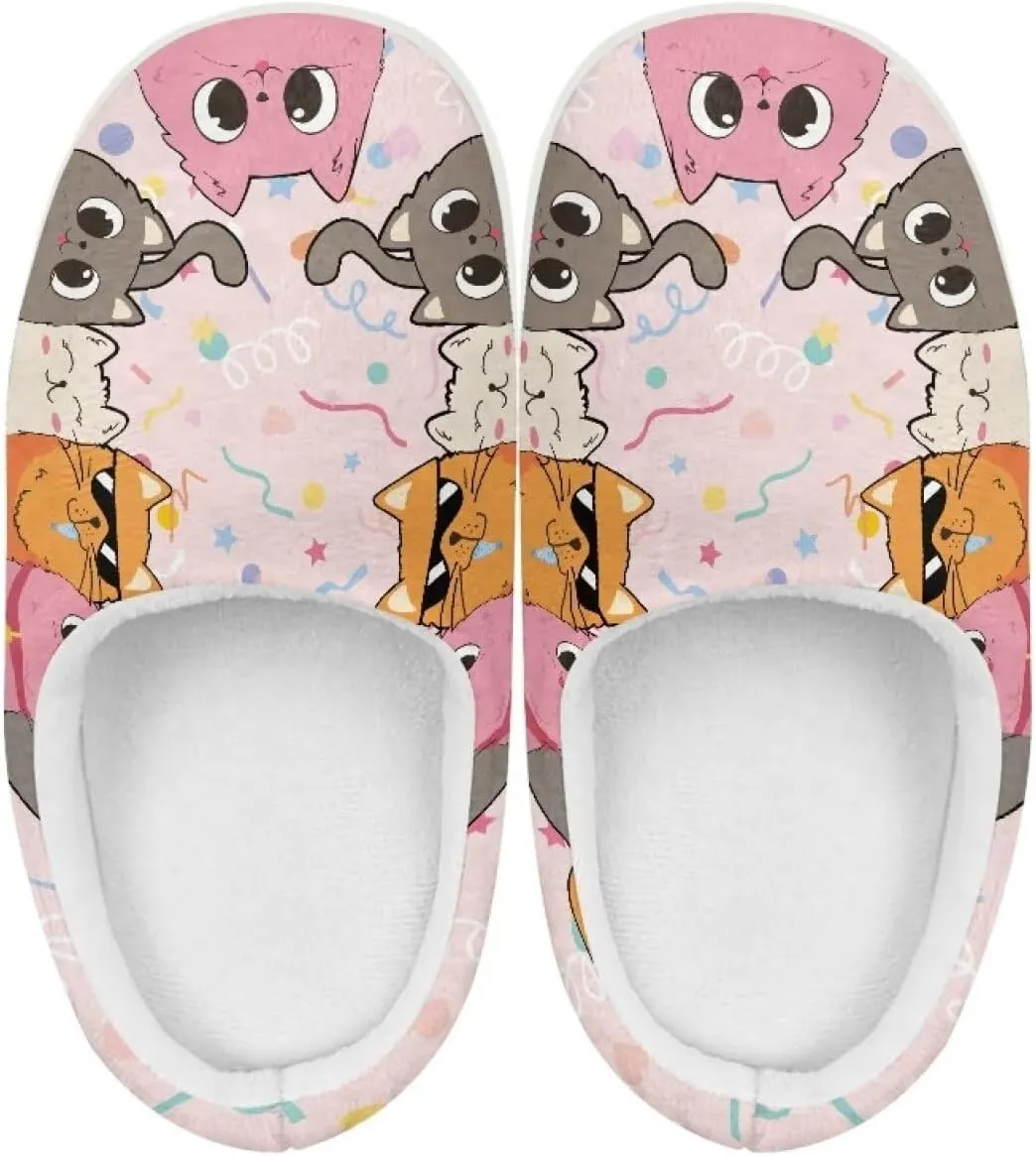 Animal Plush Slippers for Kid Warm Soft Floral Fluffy Fuzzy Slippers Slip-On Anti-Skid Outdoor Home Slipper for Kids