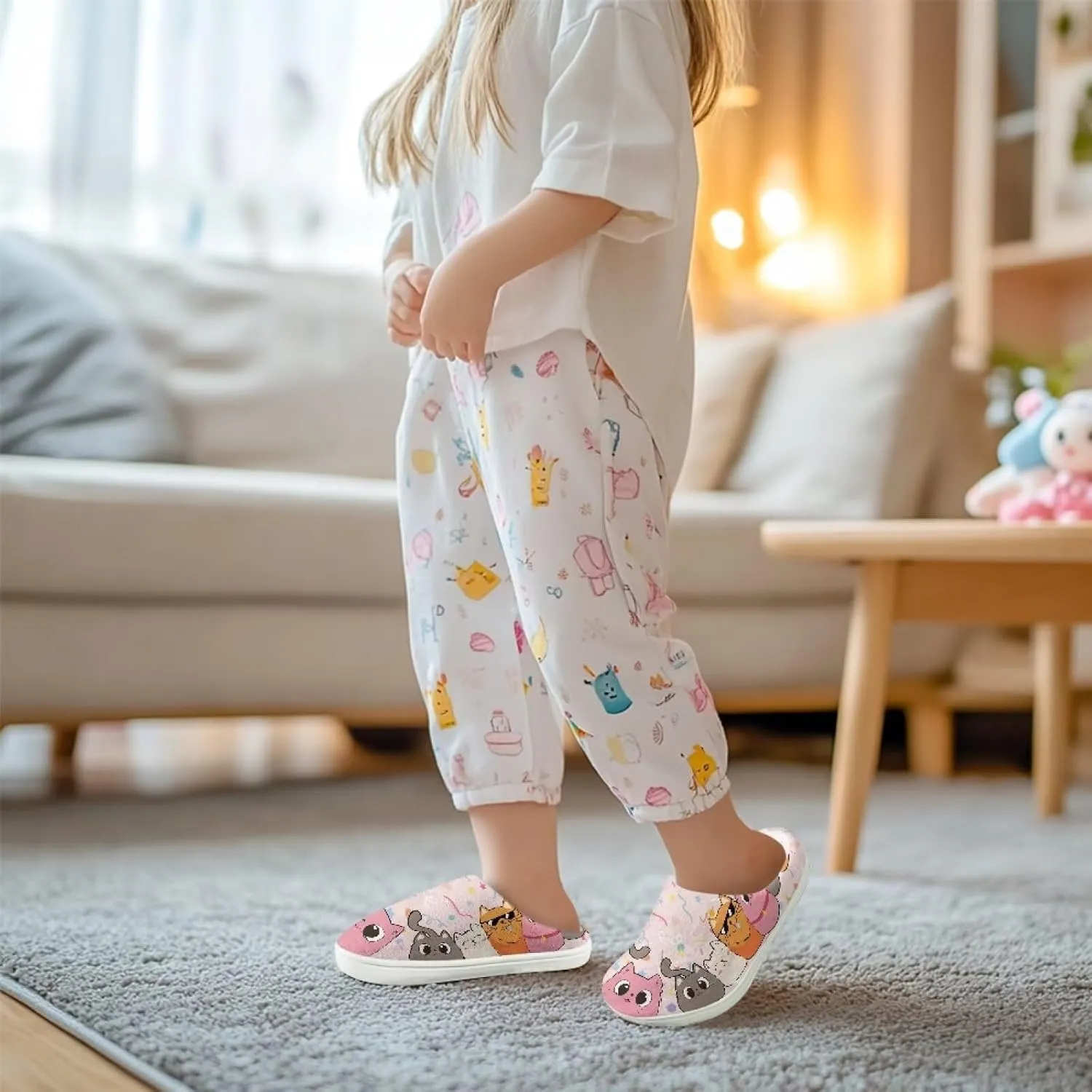 Animal Plush Slippers for Kid Warm Soft Floral Fluffy Fuzzy Slippers Slip-On Anti-Skid Outdoor Home Slipper for Kids