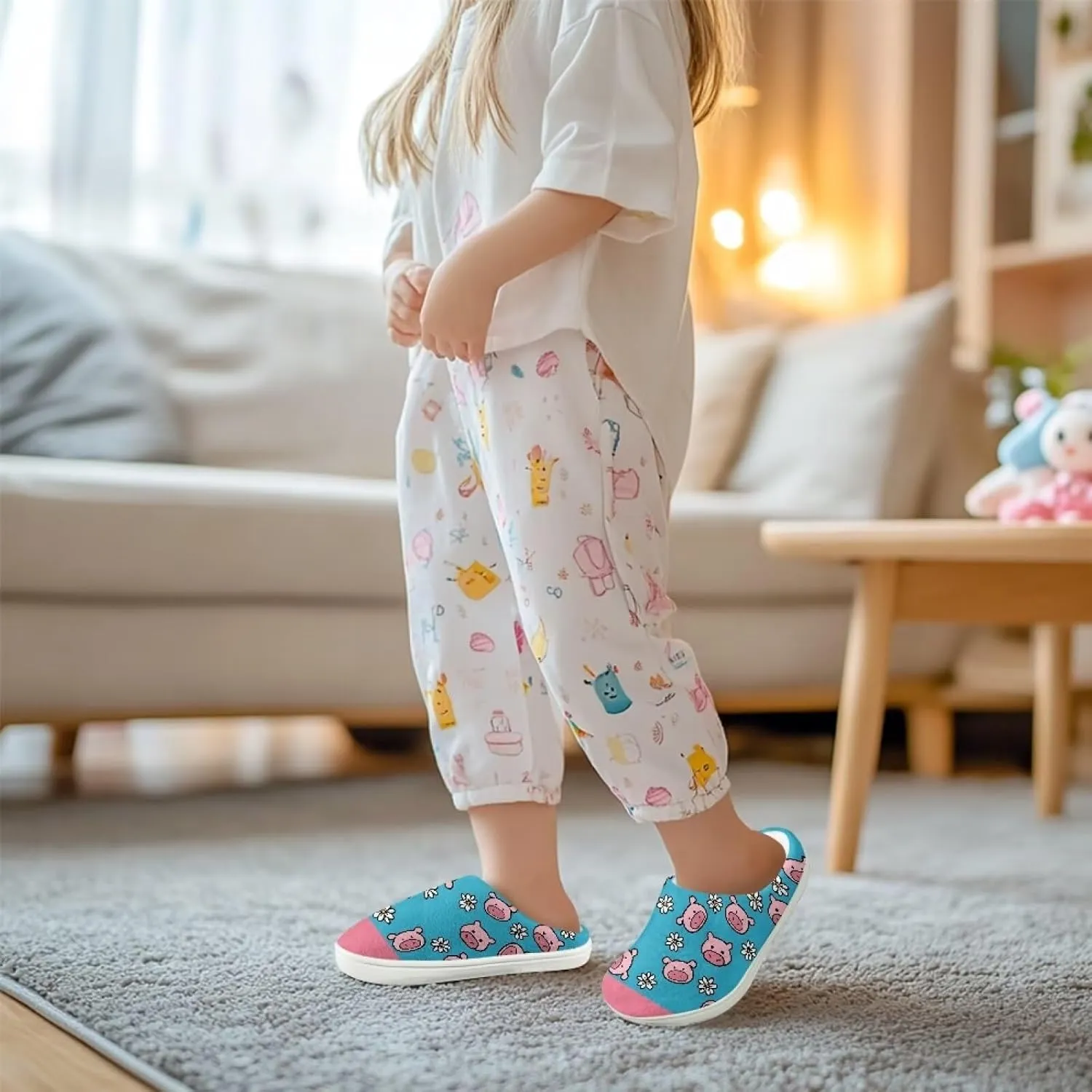 Animal Plush Slippers for Kid Warm Soft Floral Fluffy Fuzzy Slippers Slip-On Anti-Skid Outdoor Home Slipper for Kids