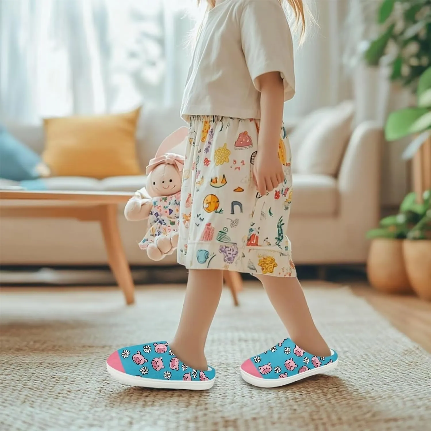 Animal Plush Slippers for Kid Warm Soft Floral Fluffy Fuzzy Slippers Slip-On Anti-Skid Outdoor Home Slipper for Kids