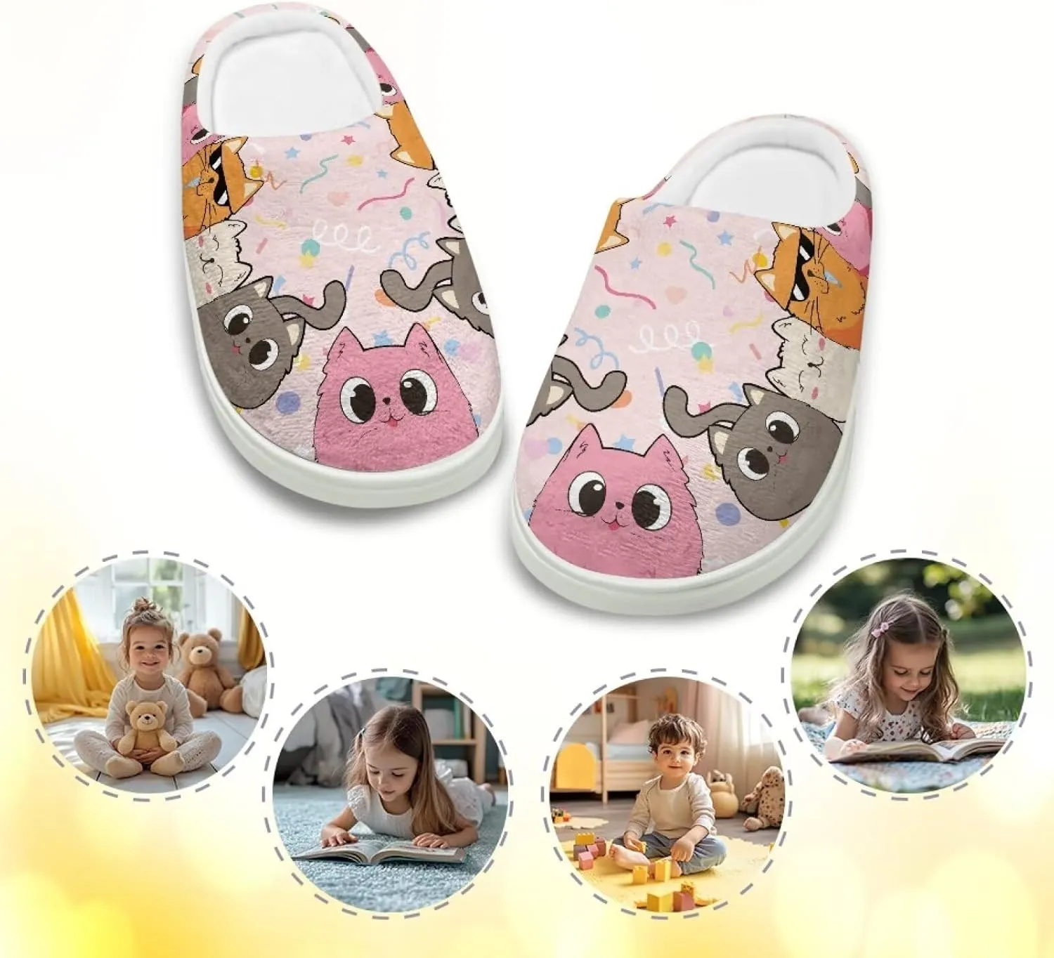 Animal Plush Slippers for Kid Warm Soft Floral Fluffy Fuzzy Slippers Slip-On Anti-Skid Outdoor Home Slipper for Kids