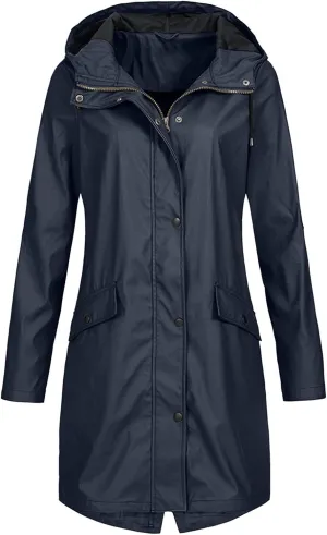 Aniywn Long Rain Jacket Women Lightweight Rain Coat Hooded Active Outdoor Jackets Zipper Waterproof Windbreaker Coat Women