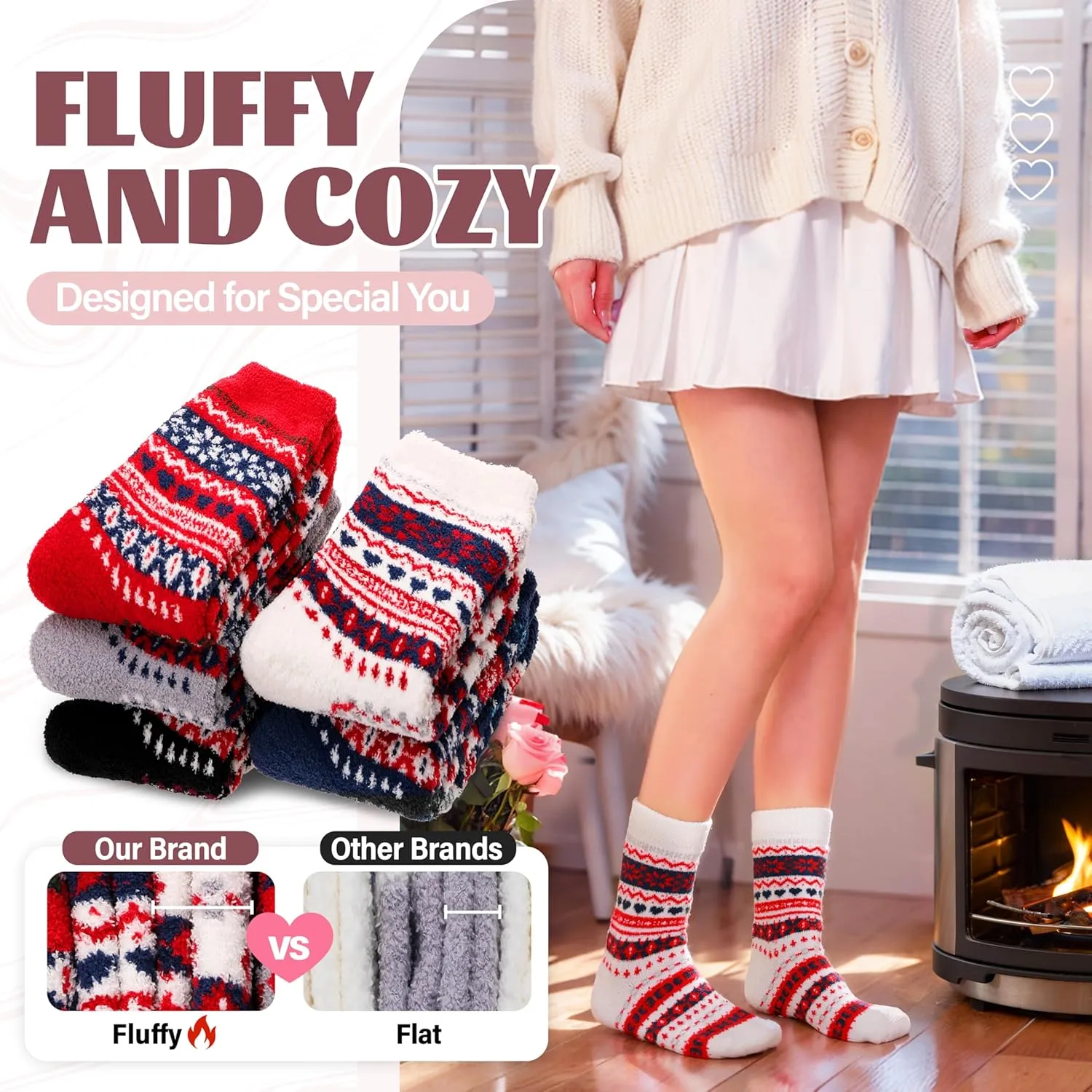 Anlisim Womens Fuzzy Socks Cozy Fluffy Winter Cabin Slipper Warm Fleece Soft Thick Comfy Socks
