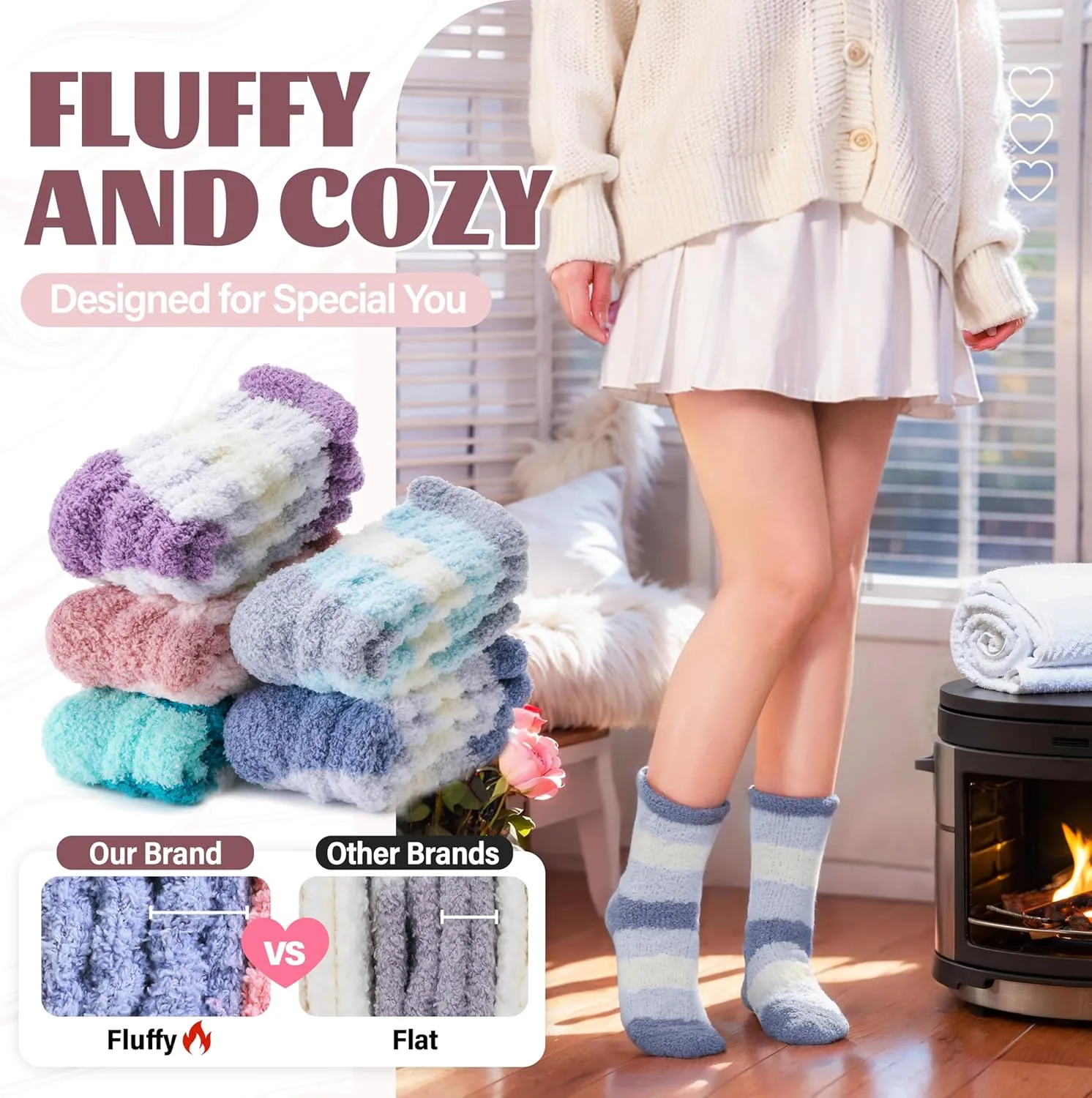 Anlisim Womens Fuzzy Socks Cozy Fluffy Winter Cabin Slipper Warm Fleece Soft Thick Comfy Socks