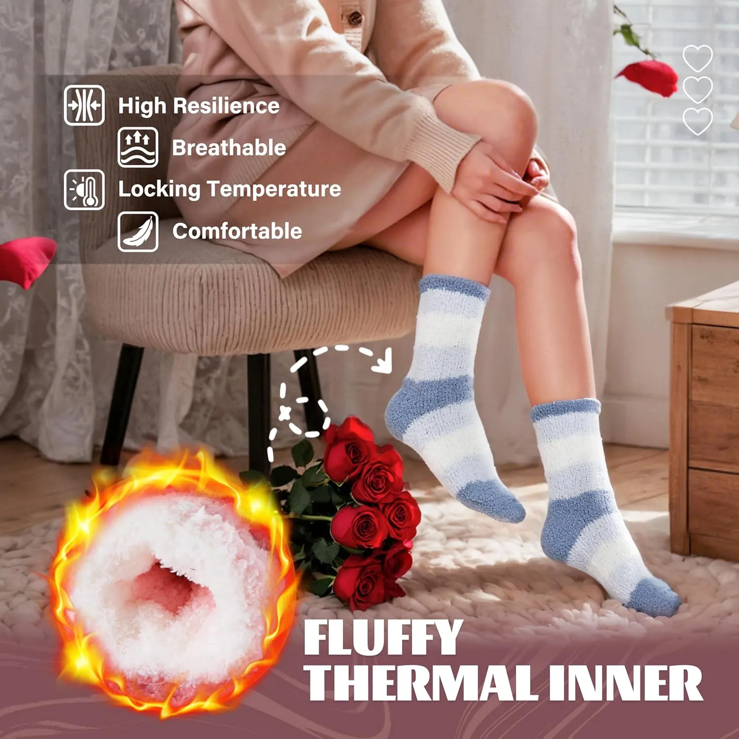 Anlisim Womens Fuzzy Socks Cozy Fluffy Winter Cabin Slipper Warm Fleece Soft Thick Comfy Socks