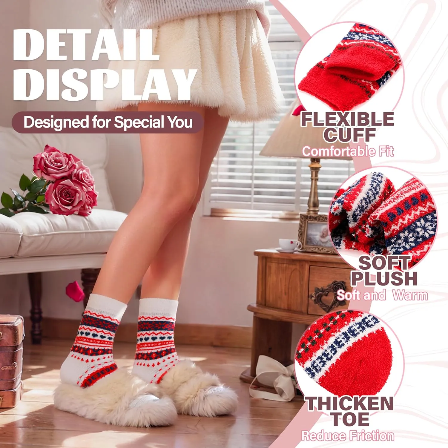Anlisim Womens Fuzzy Socks Cozy Fluffy Winter Cabin Slipper Warm Fleece Soft Thick Comfy Socks