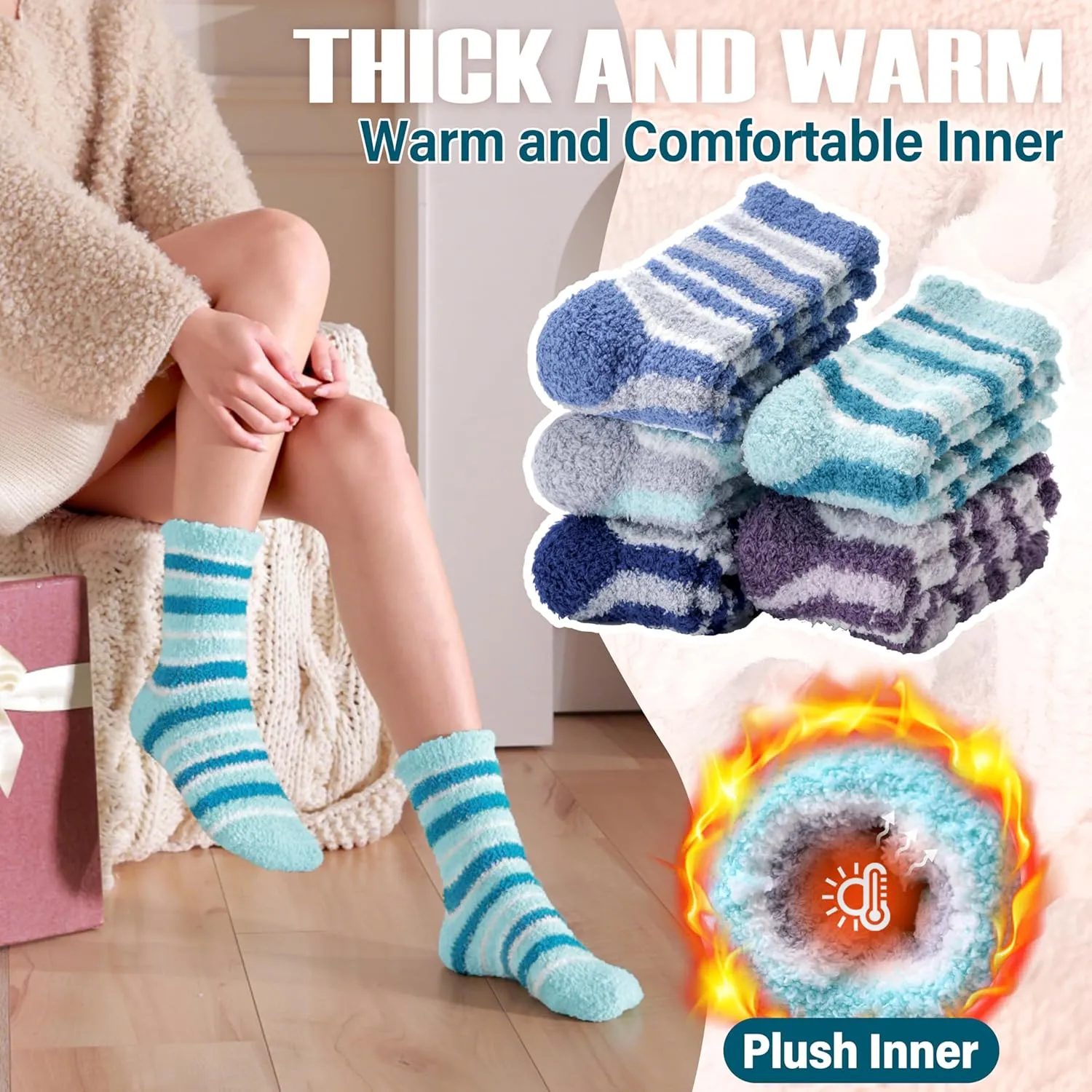 ANTSANG Women's Fuzzy Slipper Socks - Winter Fluffy Comfy Cozy Cabin Warm Home Socks