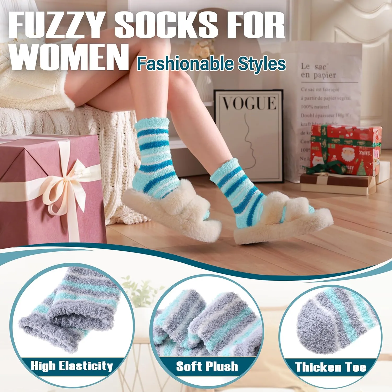 ANTSANG Women's Fuzzy Slipper Socks - Winter Fluffy Comfy Cozy Cabin Warm Home Socks