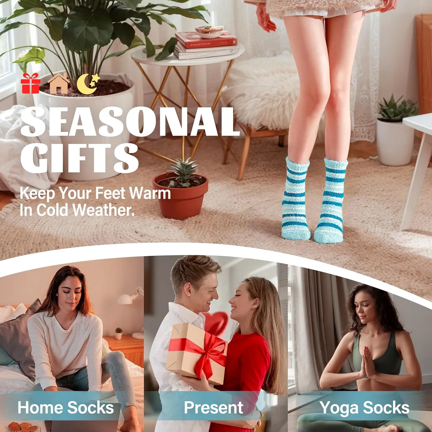 ANTSANG Women's Fuzzy Slipper Socks - Winter Fluffy Comfy Cozy Cabin Warm Home Socks