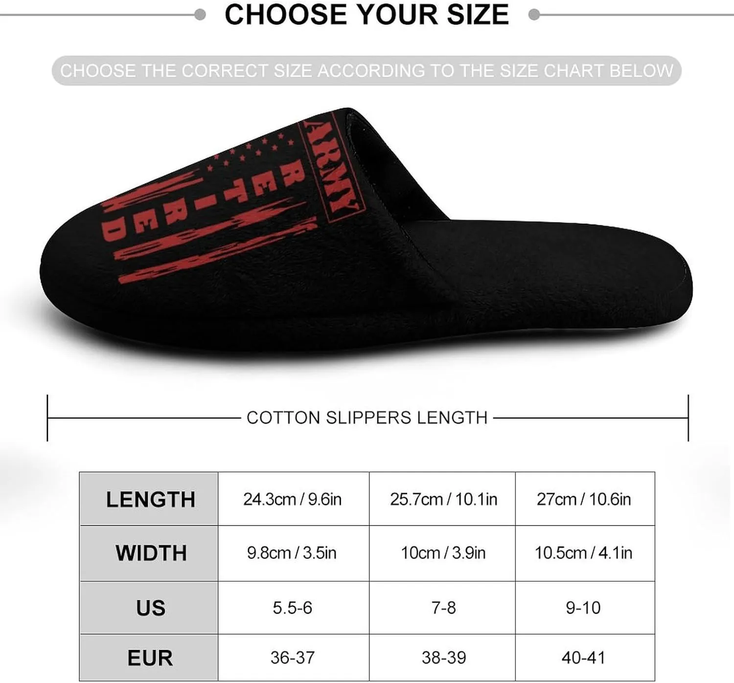 Army Retired Flag Women's Slippers Comfort Cotton House Slippers Slip On Bedroom Slippers