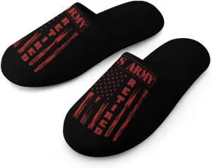 Army Retired Flag Women's Slippers Comfort Cotton House Slippers Slip On Bedroom Slippers