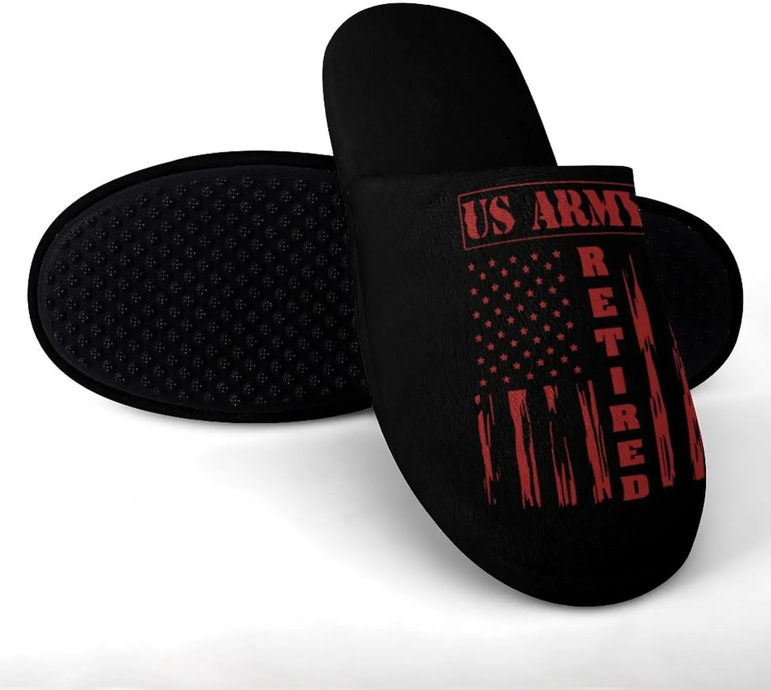 Army Retired Flag Women's Slippers Comfort Cotton House Slippers Slip On Bedroom Slippers