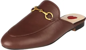 Arqa Mules for Women Almond Toe Leather Flats Slip-on Comfort Backless Loafers Buckle Mule Shoes