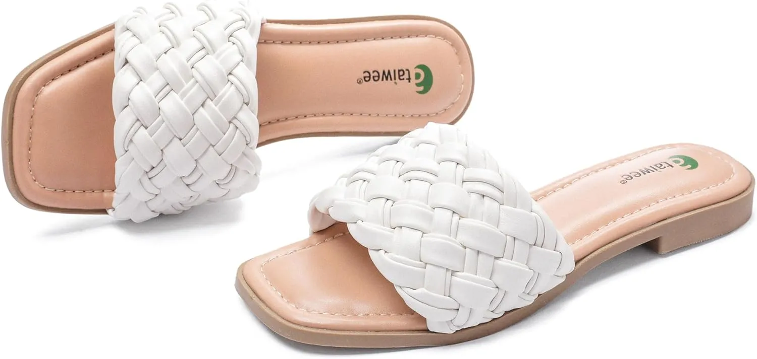 Ataiwee Women's Flat Slide Sandals - Fashionable Braided Elegant Cross Strap Flat Summer Sandals.