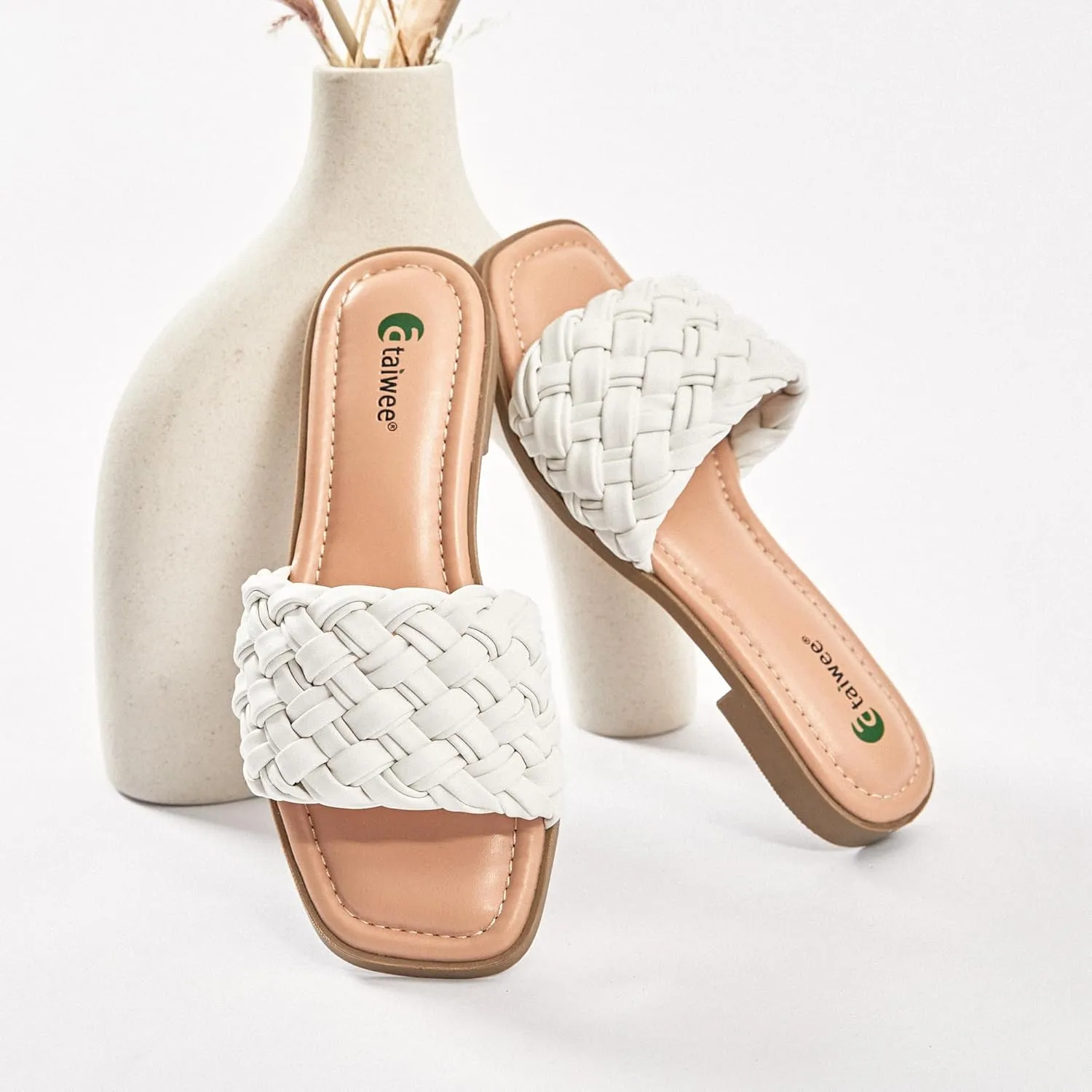 Ataiwee Women's Flat Slide Sandals - Fashionable Braided Elegant Cross Strap Flat Summer Sandals.