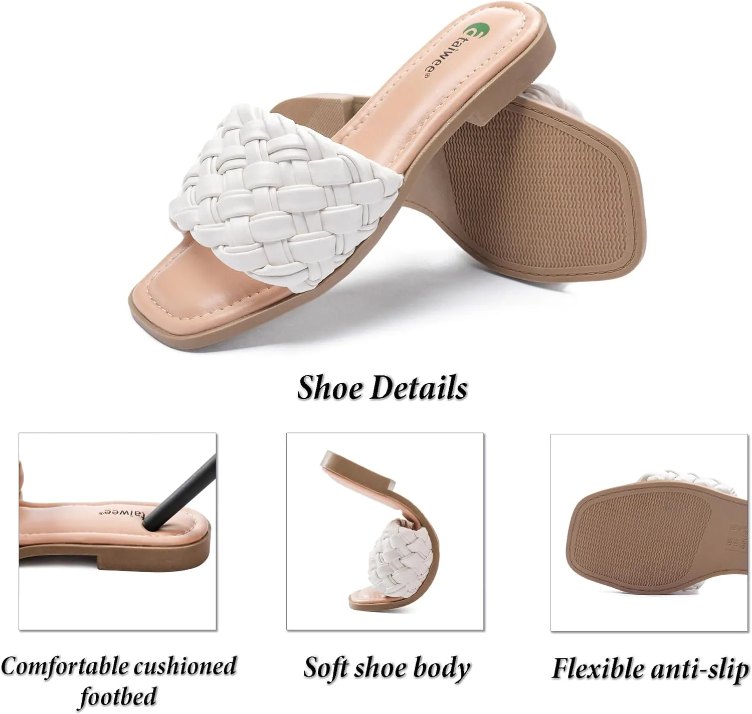 Ataiwee Women's Flat Slide Sandals - Fashionable Braided Elegant Cross Strap Flat Summer Sandals.