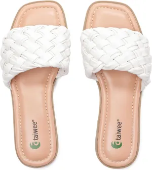 Ataiwee Women's Flat Slide Sandals - Fashionable Braided Elegant Cross Strap Flat Summer Sandals.