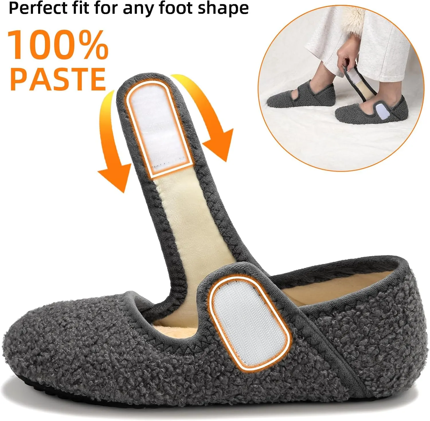ATHMILE House Slippers for Women Men Indoor Barefoot Socks Wide Diabetic Shoes Adjustable House Slippers for Home Travel