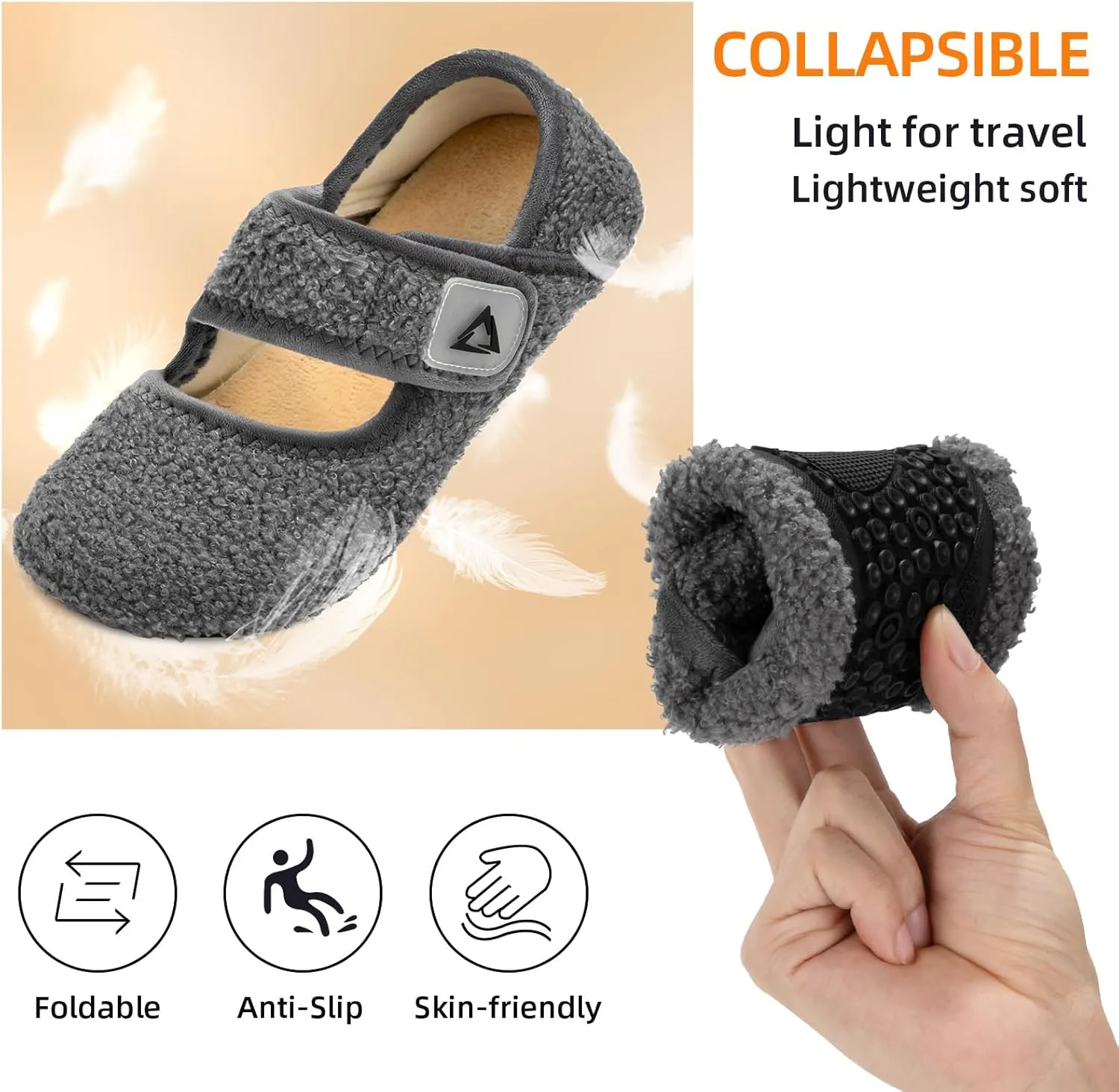 ATHMILE House Slippers for Women Men Indoor Barefoot Socks Wide Diabetic Shoes Adjustable House Slippers for Home Travel