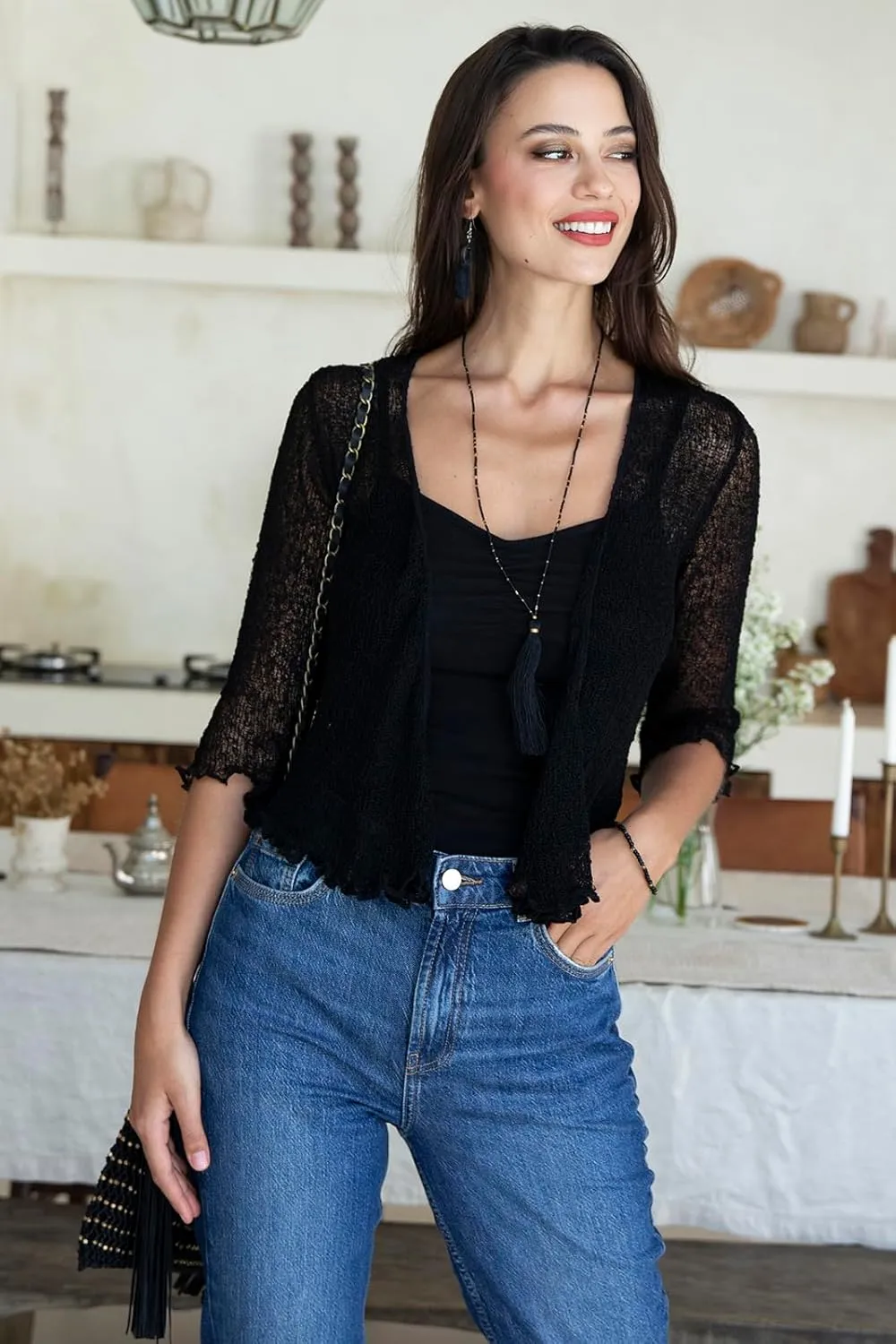 Back From Bali Womens Sheer Shrug Cardigan Lightweight Knit