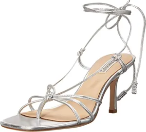 Badgley Mischka Women's Jovial Heeled Sandal, Silver Leather, 10 M US