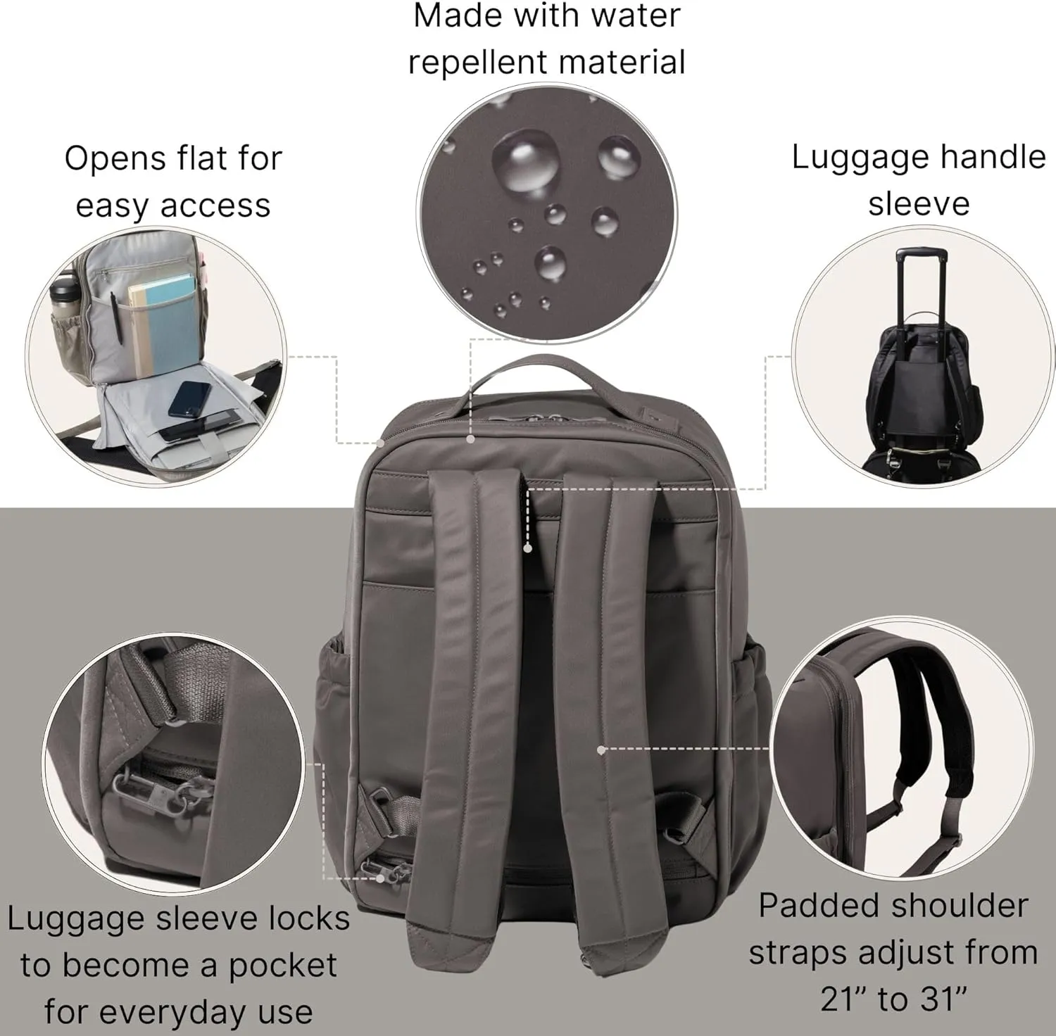 Baggallini Tribeca Expandable Laptop Backpack - 15"x11" Lightweight Work Travel Bag w/Luggage Sleeve & RFID