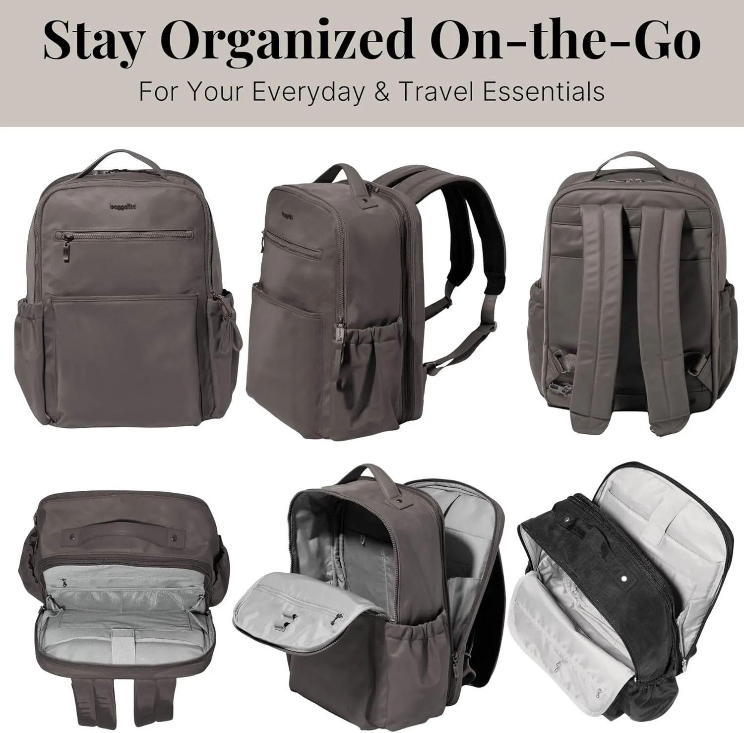 Baggallini Tribeca Expandable Laptop Backpack - 15"x11" Lightweight Work Travel Bag w/Luggage Sleeve & RFID