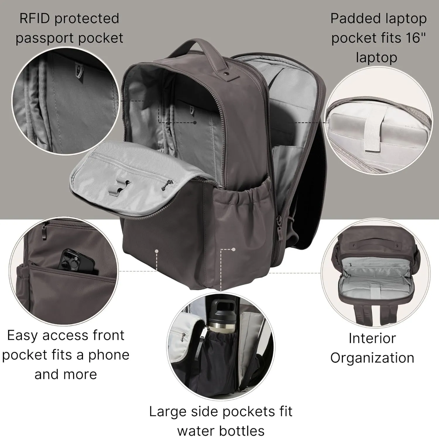Baggallini Tribeca Expandable Laptop Backpack - 15"x11" Lightweight Work Travel Bag w/Luggage Sleeve & RFID