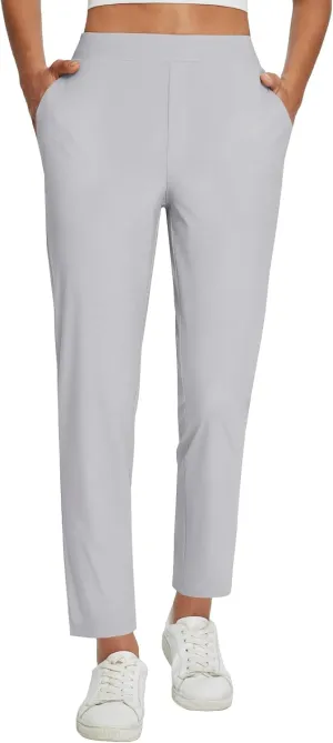 baleaf Womens Travel Pants Lightweight Stretch with Zipper Pockets Petite Ankle Dressy Golf Work Business Casual Slacks