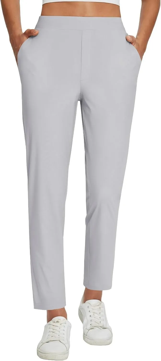 baleaf Womens Travel Pants Lightweight Stretch with Zipper Pockets Petite Ankle Dressy Golf Work Business Casual Slacks
