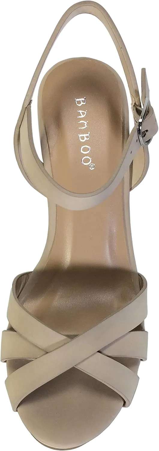 Bamboo Women's Simple Platform Chunky Heel Sandal