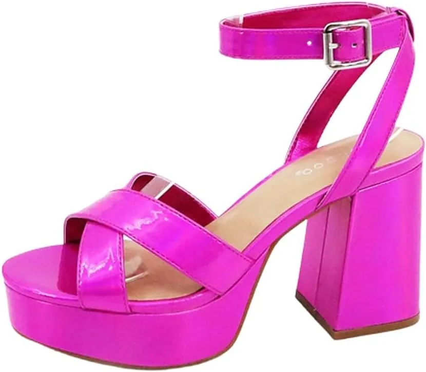 Bamboo Women's Simple Platform Chunky Heel Sandal