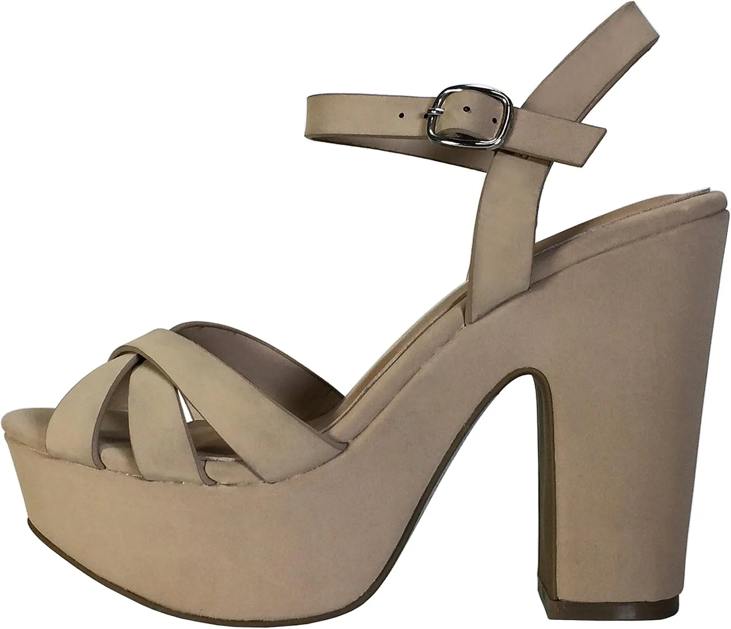 Bamboo Women's Simple Platform Chunky Heel Sandal