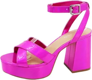 Bamboo Women's Simple Platform Chunky Heel Sandal