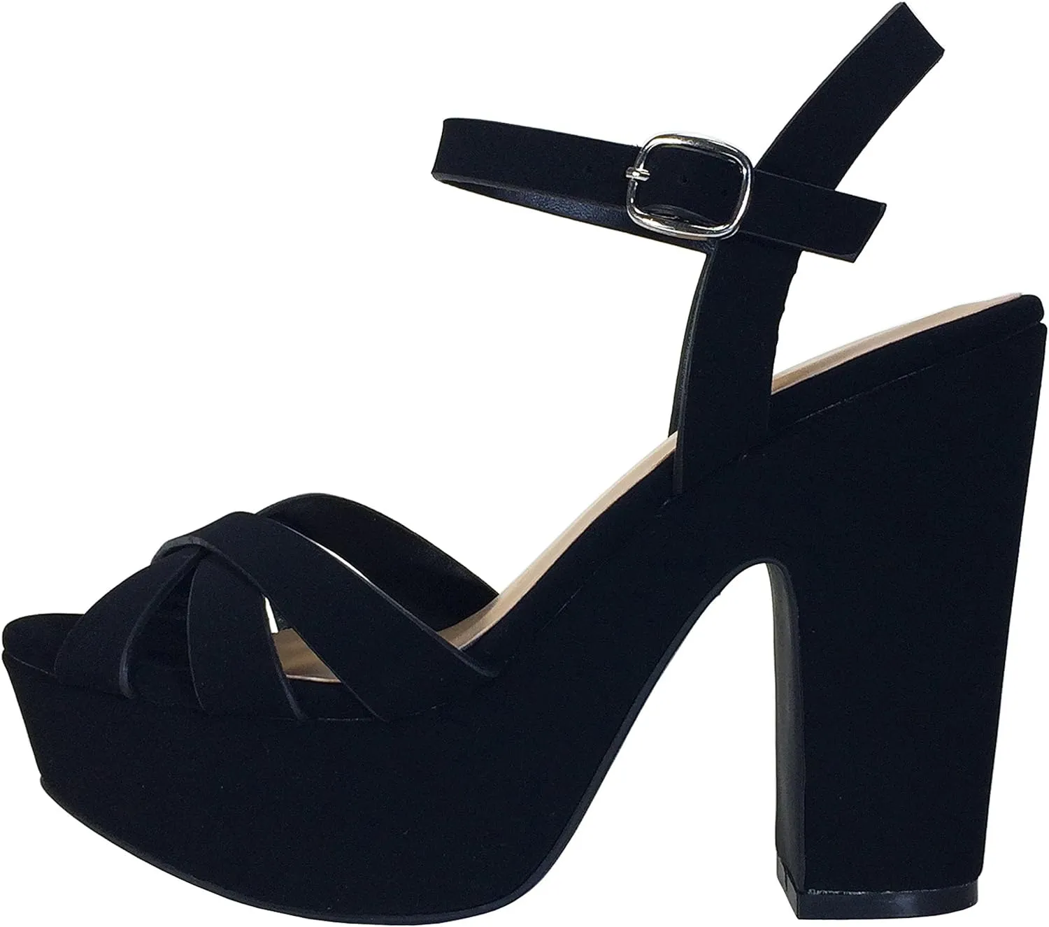 Bamboo Women's Simple Platform Chunky Heel Sandal