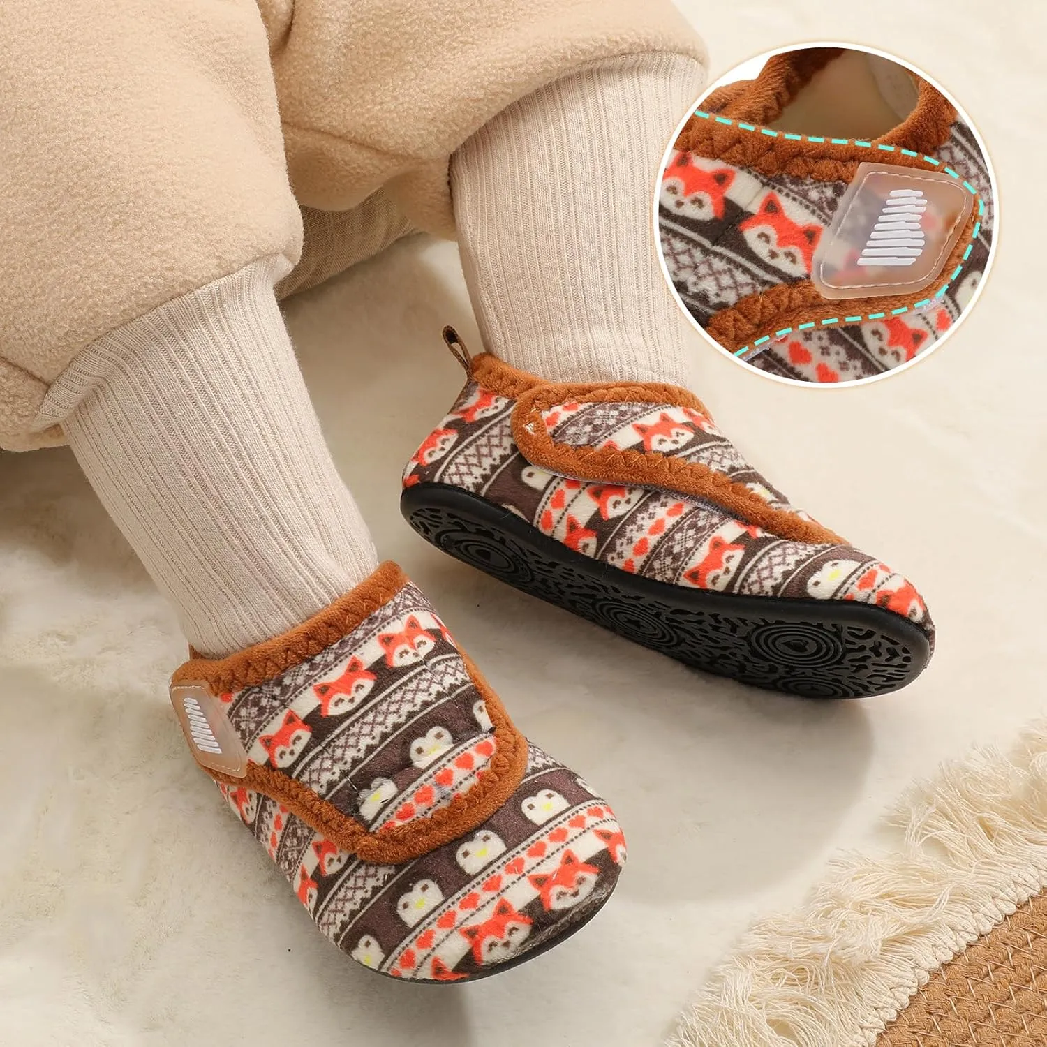 BARERUN Toddler Slippers Boys Girls House Shoes Warm Kids Slippers With Non-Slip Rubber Sole Fuzzy Cozy Walking Shoes Indoor/Outdoor