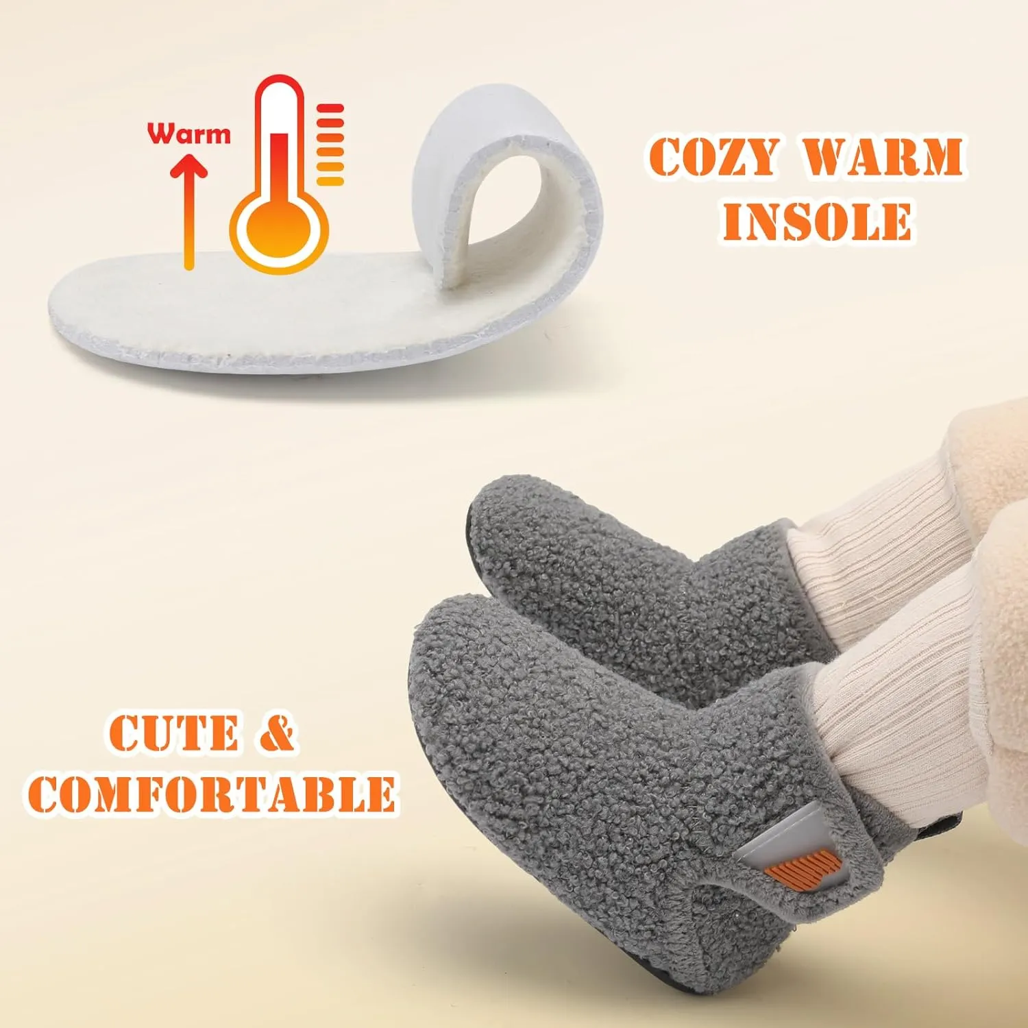 BARERUN Toddler Slippers Girls Boys House Shoes Baby Winter Booties Plush Cozy Kids House Slipper Warm Lightweight Infant Walking Shoes Socks